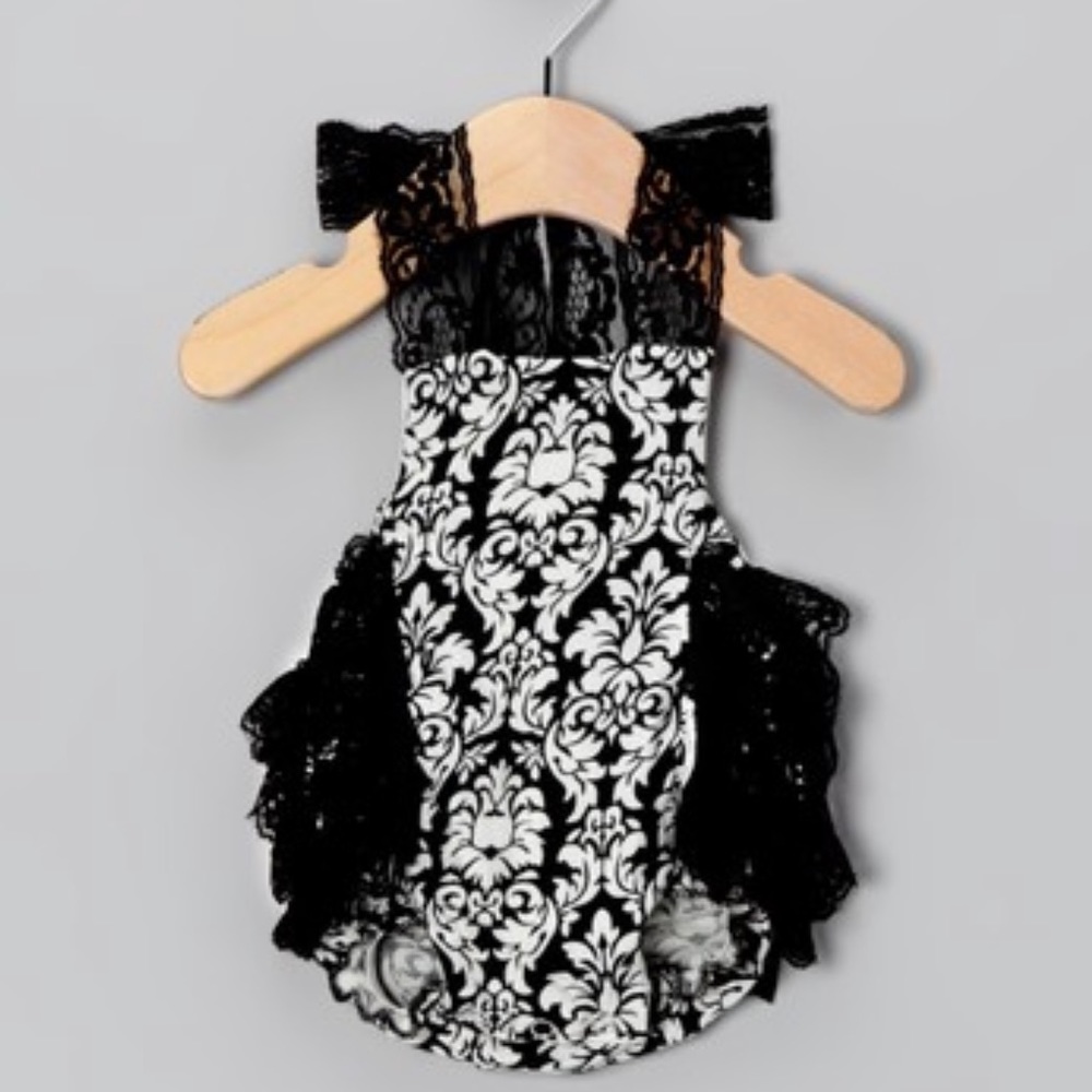 Baby Gem | Damask Ruffle Bum Romper | 12-24 Months
